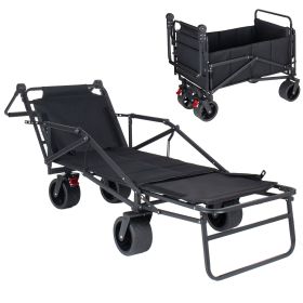 2-in-1 Outdoor Cart Folding Wagon Carts, Convertible Beach Chair with All-Terrain Wheels, 650lb Capacityfor Shopping Beach Camping Sports Garden