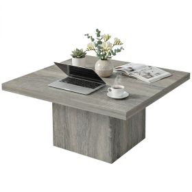 Square Coffee Table, Center Table with 1.6" Thick Tabletop, Gray Wood Grain