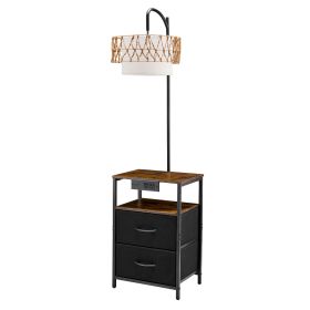 Floor Lamp with Table, 2-Tier End Table with 2 Drawers and 3 Color Temperature LED Bulb