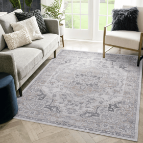 LOOM & LUXE Collection 8X10 Ivory/Beige/Oriental Non-Shedding Living Room Bedroom Dining Home Office Stylish and Stain Resistant Area Rug