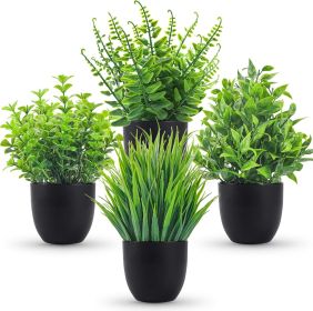 Fake Plants 4 Packs Artificial Plants Small Faux Plants Black Bathroom Accessories for Bathroom Home Kitchen Coffee Table Office Desk Decor Indoor