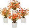 4 Pcs Small Potted Artificial Plants 10inch Fake Fall Plants in Pots Faux Fall Flowers with Pots for Indoor Home Bathroom Bedroom Office Shelf Tableto
