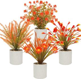 4 Pcs Small Potted Artificial Plants 10inch Fake Fall Plants in Pots Faux Fall Flowers with Pots for Indoor Home Bathroom Bedroom Office Shelf Tableto