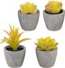 Set of 4 Small Yellow Fake Succulent Plants Artificial Succulents for Bathroom, Living Room, Office Desk, Coffee Table