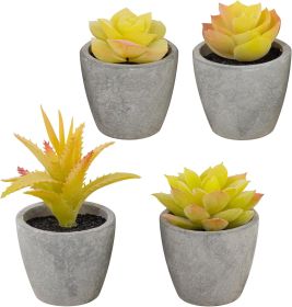 Set of 4 Small Yellow Fake Succulent Plants Artificial Succulents for Bathroom, Living Room, Office Desk, Coffee Table