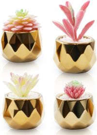 Succulents Plants Artificial in Pots-Pink with Golden Ceramic, Christmas Small Fake Succulents Plants for Home Decor Indoor Christmas Decor for Women