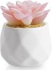 Succulents Plants Artificial in Pots-Rose Pink, Small Fake Succulents Plants for Home Decor Indoor for Women, White Ceramic Faux Succulents, Set of 1