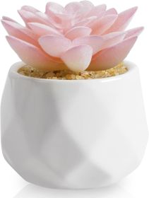 Succulents Plants Artificial in Pots-Rose Pink, Small Fake Succulents Plants for Home Decor Indoor for Women, White Ceramic Faux Succulents, Set of 1