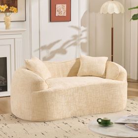 Beige curved two - person compress sofa. It has armrests on both sides, comes with two pillows, is suitable for small - sized apartments