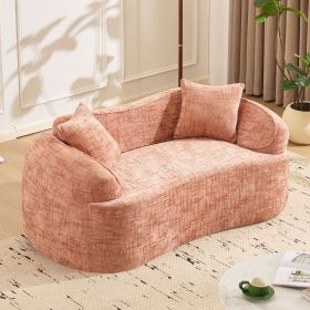 Pink curved two - person compress sofa. It has armrests on both sides, comes with two pillows, is suitable for small - sized apartments