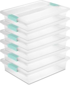 6-Pack Clip Box, Stackable Clear Plastic Bins with Latching Lids, Large - Writing, Arts or Crafts Supplies Storage Containers for Home, Office