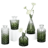Glass Bud Vase Set of 5, Small Green Flower Vases for Centerpieces in Bulk, Mini Vintage Vase for Wedding Decor, Single Flowers, and Home Table Décor
