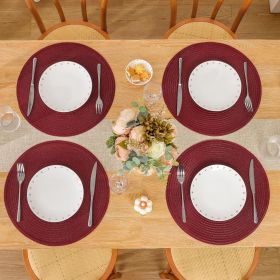 Round Placemats Set of 6 for Dining Table 15 inch Round Braided Place Mats Washable Non Slip Kitchen Table Mats, Burgundy