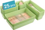 25 PCS Plastic Drawer Organizers Set, 4-Size Versatile Bathroom and Vanity Drawer Organizer Trays, Storage Bins for Makeup, Bedroom