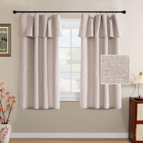 Linen Curtains with Valance 63 Inch Long 2 Panels Farmhouse Boho Privacy Window Curtains for Living Room Bedroom Ring/Rod Pocket Privacy Light Filteri