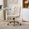 A&A Furniture Office Chair,Modern Velvet Upholstered Tufted Button Home Office Chair with Golden Metal Base