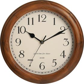 Wooden Wall Clock with Retro Design, 11 Inches Round Wall Clocks Battery Operated Silent Non-Ticking, Big Arabic Numerals