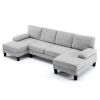 U-Shaped Sectional Sofa with 2 Short Chaise Lounges, 4 Seater Indoor Chenille Fabric Combination Couch, Plastic Legs