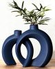 Blue Vase Set of 2 - Donut Navy Vases Home Decor, Modern Coastal Decor - Decorative Vase