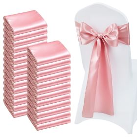 Satin Chair Sashes Bows, 100PCS Chair Ribbon Ties Back Sash, 7 x 108 inch, Rose Gold Wedding Reception Decoration