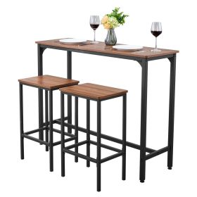 Bar Table, 3PCS 47″ Bars Tables Set, Bar Tables and Chair Set with Rounded Edge Design, Rectangular Pub Table with Two Stools for Office Desk
