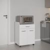 Glover Kitchen Cart With Casters, Open Shelves, Drawer And Cabinet Storage, Mobile Kitchen Island, White