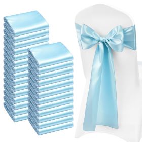 Satin Chair Sashes Bows, 100PCS Chair Ribbon Ties Back Sash, 7 x 108 inch, Light Blue Wedding Reception Decoration