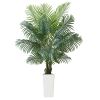 Artificial Areca Palm Tree 6 ft, Fake Palm Tropical Plants with White Tall Planter, Faux Floor Silk Plant in Pot