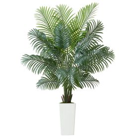 Artificial Areca Palm Tree 6 ft, Fake Palm Tropical Plants with White Tall Planter, Faux Floor Silk Plant in Pot