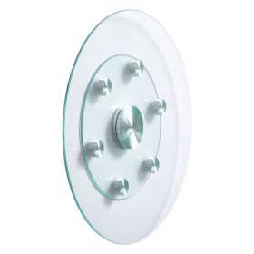 24 in Glass Lazy Susan Turntable, Tempered Glass Dining Table Centerpiece with 6 Rotating Wheels, 360° Smooth and Silent Spin Tabletop Rotating Tray