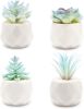 Blue Artificial Succulent in Pots (White Ceramic, 4 Pot Set) Fake Plants for Indoors, Office Decor Blue Christmas for Women