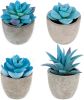 Set of 4 Blue Fake Succulents Potted, Succulents Plants Indoor