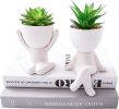 2 PCS Unique Artificial Plants Succulents Office Decor for Women and Men, Small Fake Plants with Human-Shaped Pots
