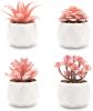 Succulents Plants Artificial in Pots-Rose Pink, Small Fake Succulents Plants for Home Decor Indoor for Women, White Ceramic, Set of 4, Gifts for Mom