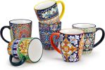 12 oz Coffee Mugs Set of 6, Ceramic Mug with Handle, Boho Coffee Cups for Latte, Cappuccino & Hot Chocolate, Dishwasher & Microwave Safe Gift Set