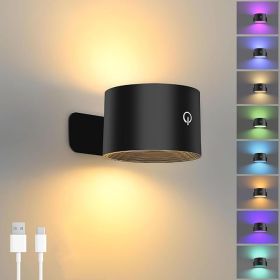 Lightess Battery Operated Wall Sconce with Remote Control, 19 RGB Colors Dimmable Rechargeable Wall Lights