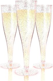 24 Piece Plastic Champagne Flutes Plastic Wine Glasses with Rose Gold Glitter - Cocktail Glasses for Parties - Party Supplies for Mimosa Bar, Wedding