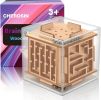 Fidget Puzzle Cube for Kids and Adults - 6-Sided Wooden Puzzle Game Fidget Toy for Anxiety Relief - Handheld Maze Cube for Travel - 3D Brain Teaser Ma