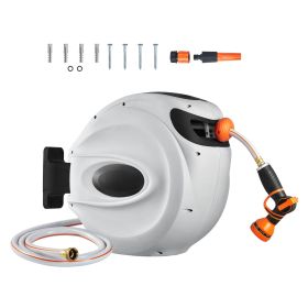 Retractable Hose Reel, 65 ft x 5/8 inch, 180° Swivel Bracket Wall-Mounted, Garden Water Hose Reel with 9-Pattern Nozzle, Automatic Rewind