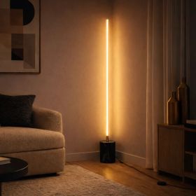 Prism Brassed Gold LED Floor Lamp with On/Off Switch Faux Marble Base