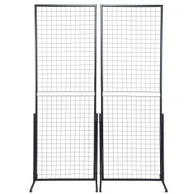 2' x 5.6' Grid Wall Panels Tower, 2 Packs Wire Gridwall Display Racks with T-Base Floorstanding, Double Side Gridwall Panels for Art Craft Shows
