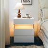 LED Nightstands 3 Drawer Dresser for Bedroom End Table with Acrylic Board LED Bedside Tables for Bedroom Living Room Bedside Furniture (White)