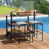 Rolling Bar Cart with Flip-up Table and Hooks for Kitchen
