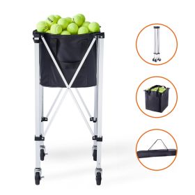 Foldable Tennis Ball Hopper, Holds 180 Tennis Balls, Lightweight Aluminum Alloy Tennis Ball Basket Cart with Wheels, Removable Bag, Carry Bag