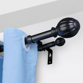 Double Rod Curtain Rods, 36-72 inches(3-6ft) Adjustable Length, Black Double Curtain Rods with Round Finials, 1" and 3/4" Diameter