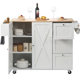 Kitchen Island Cart with Solid Wood Top, 45.3" Width Mobile Carts with Storage Cabinet, Rolling Kitchen Table with Spice Rack, Towel Rack