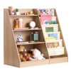 4-Tier Kids Wooden Bookshelf, Six-Layer Sling Bookcase, Baby Storage Book Rack, Book Toy Organizer Cabinet, for Kids Room, Playroom, Kindergarten
