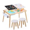 Sensory Table and Chairs Set, Toddlers Activity Table with 2 Stools, 2 Storage Bins & Paper Roll Holder, Indoor/Outdoor Play Sand and Water Table