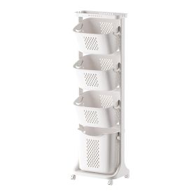 Modern Upgraded 4-Tier Rolling Laundry Basket Large Capacity Divided Movable Laundry Hamper Home Storage Organizer for Laundry Room Bathroom Decor Acc