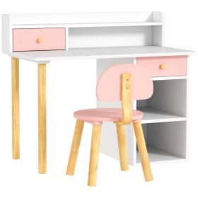 Kids Study Desk with Storage, Kids Desk and Chair Set for Bedroom & Study Room, Girls Boys Aged 3-8 Years, Pink